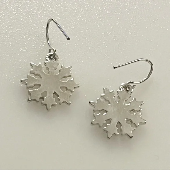 Three Sets of Christmas Earrings Snowmen, Snowflakes, & Jingle Bells Silver Tone - Picture 12 of 13